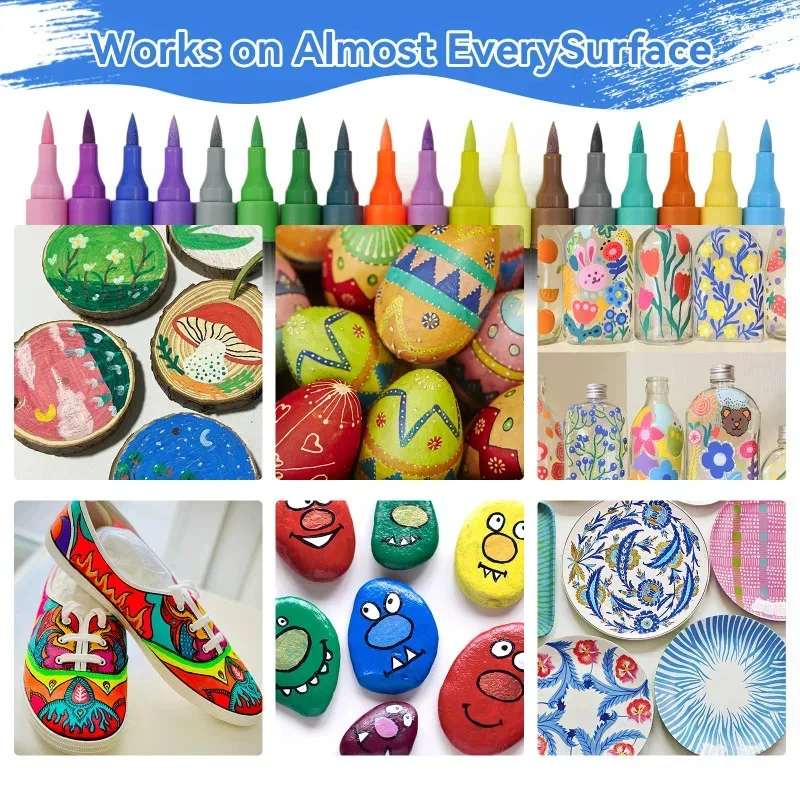 24/48/72/96/120 色のアクリルペイントマーカーセット – ロックペインティング、クラフト、アートワーク用のデュアルチップペン – 鮮やかな速乾性顔料