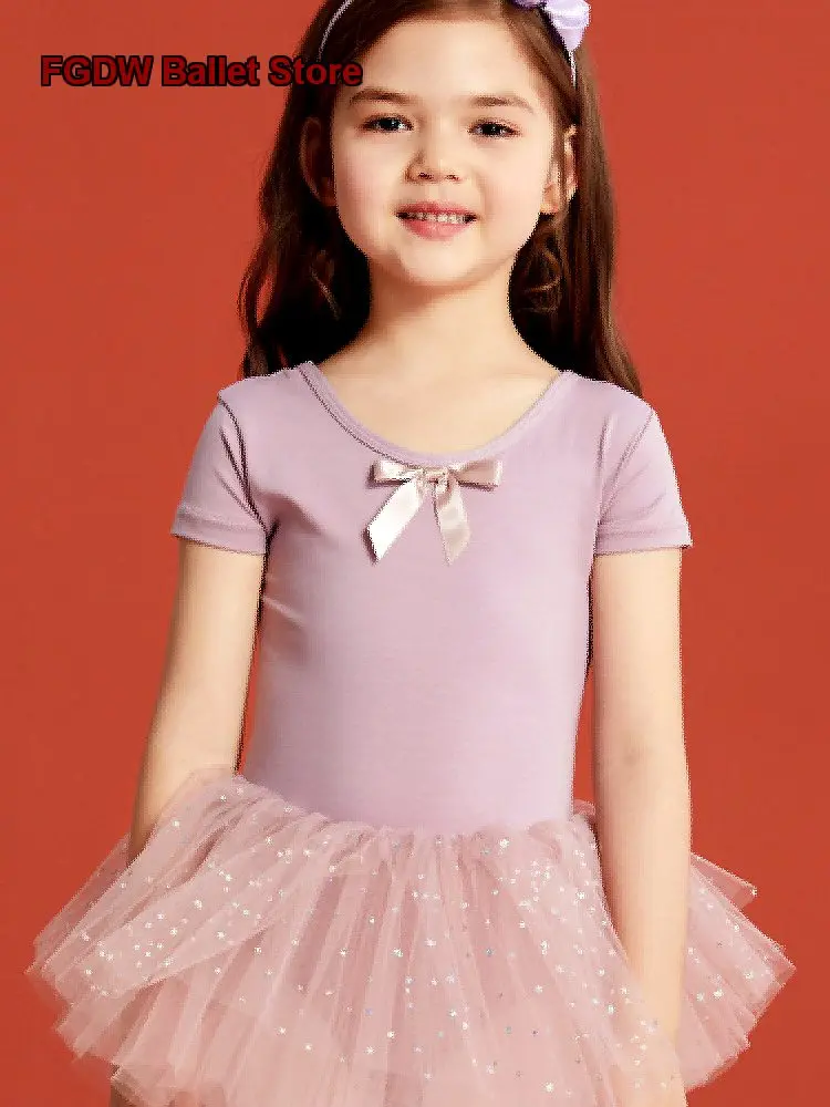 Children's Dance Dress Girls Summer Short Sleeves Toddlers Chinese Practice Jumping Performance Costume Kids