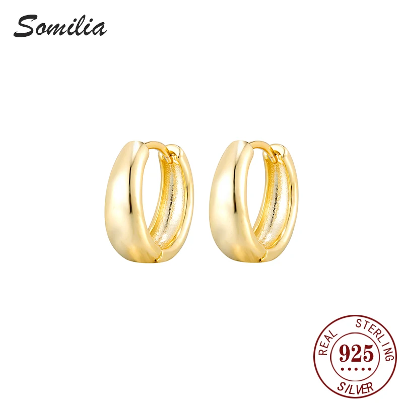 SOMILIA  Advanced 18K Gold Women Perforation Simple Round Earrings Hoop daily Fashionable Wedding Classic Earrings