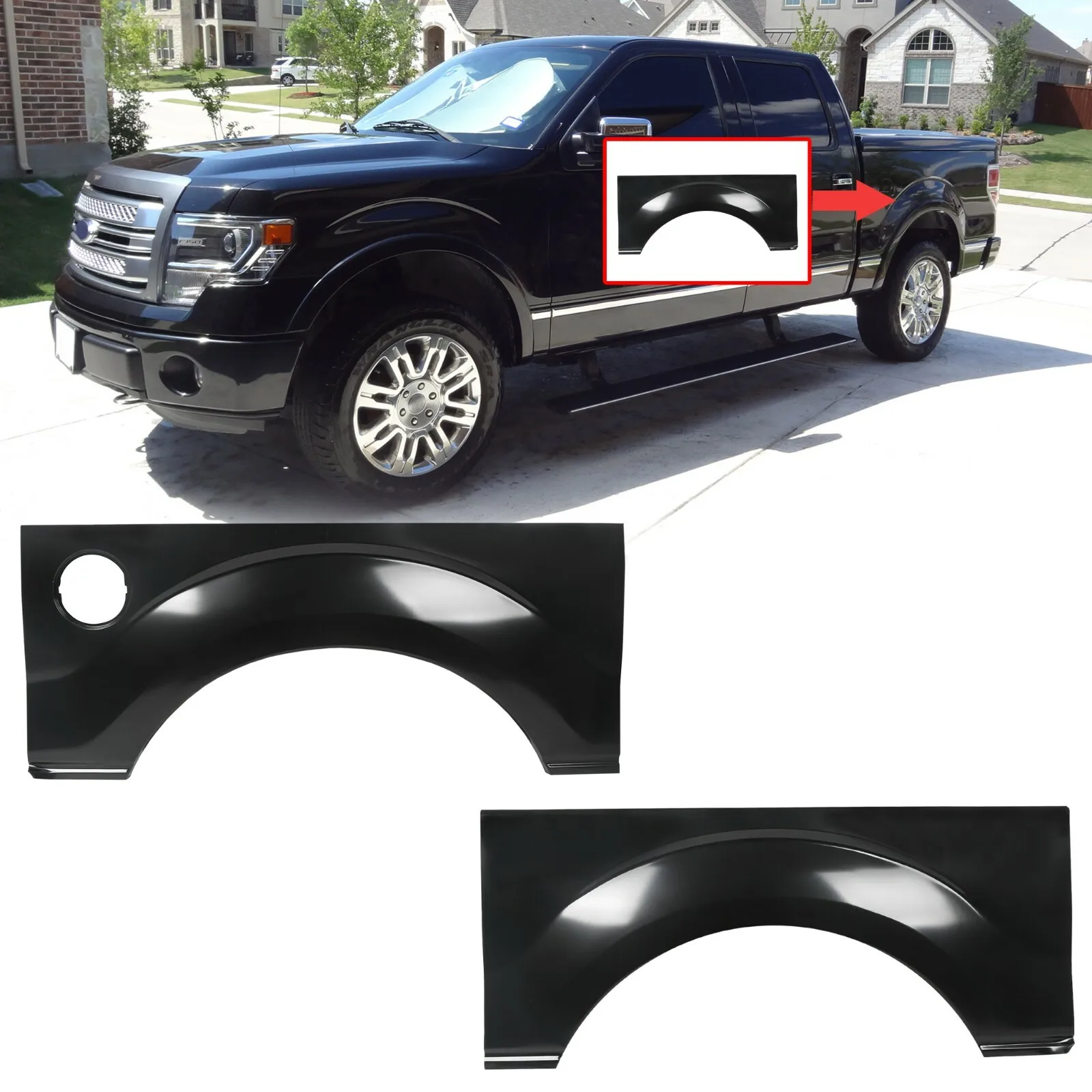 Rear Wheel Arch Quarter Panel For 2009-2014 Ford F-150 F150 W/O Molding Holes