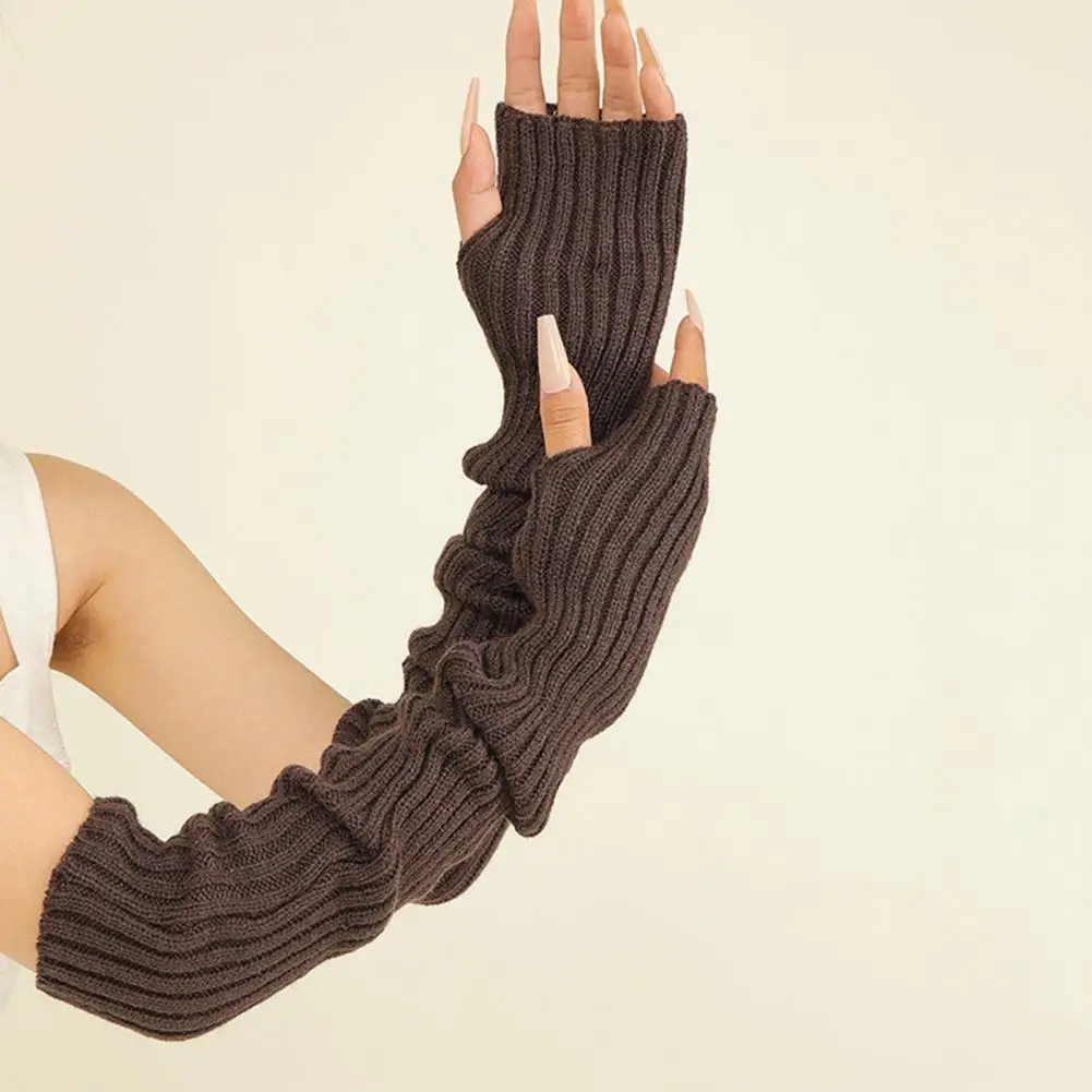 محبوك مدفئات للذراع محبوك نصف إصبع مدفئات للذراع لخريف شتاء الدراجات فوق طول الكوع قفازات عدم الانزلاق مرونة عالية #5