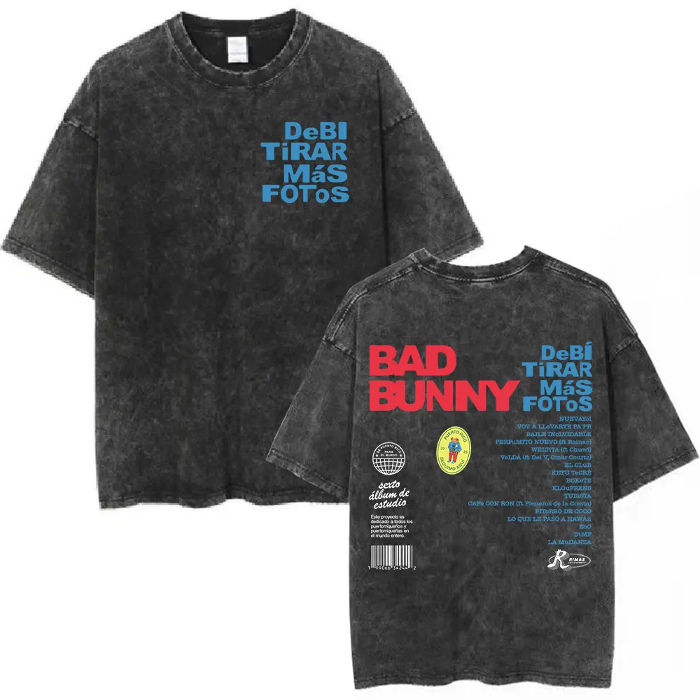 Vintage Washed T Shirt Bad Bunny New Album DTMF Debí Tirar Más Fotos T-shirts Men Women Clothing Oversized T-shirt Streetwear