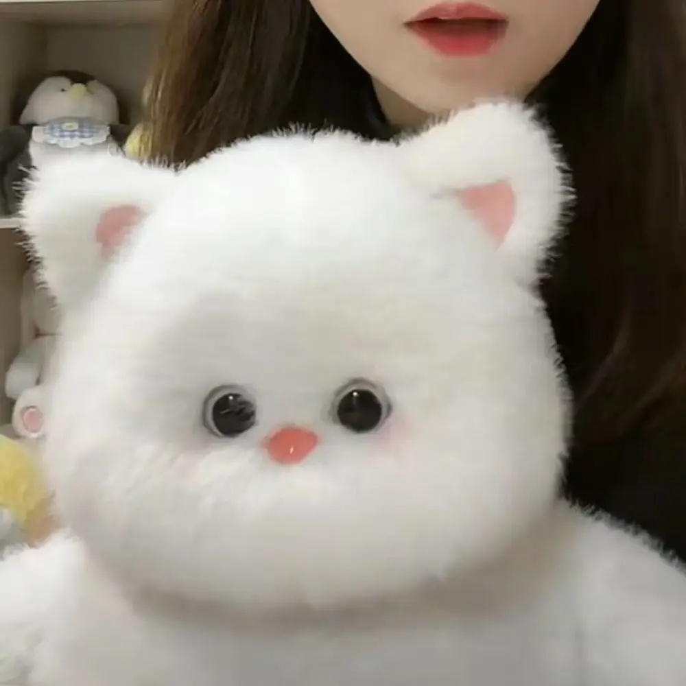 Creative Soft White Cat Fluffy Design Chubby Shape Stuffed Animal Comfortable Material Children Gits Cat Collectible Item