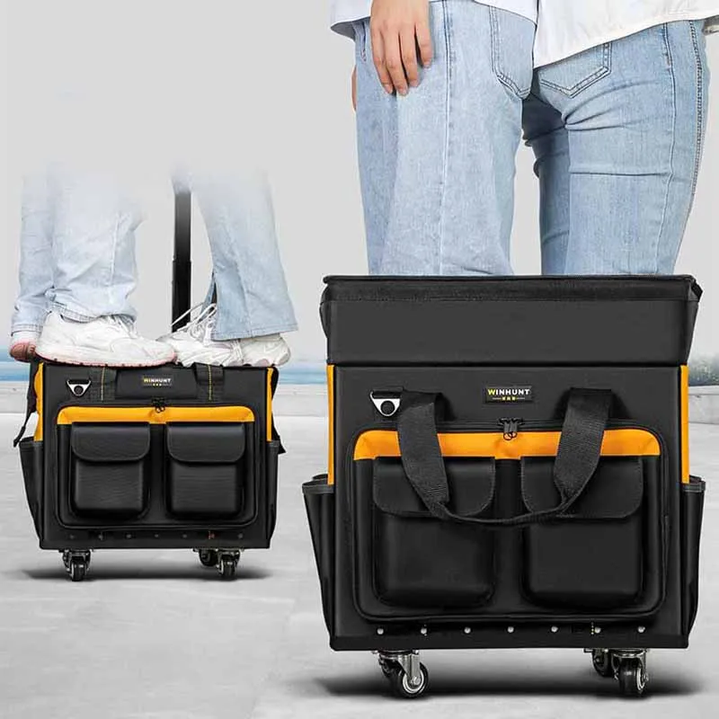 Multifunction Electrician Professional Tool Organizer Bags High Capacity Portable Canvas Thickened Tools Storage Bag with Wheels