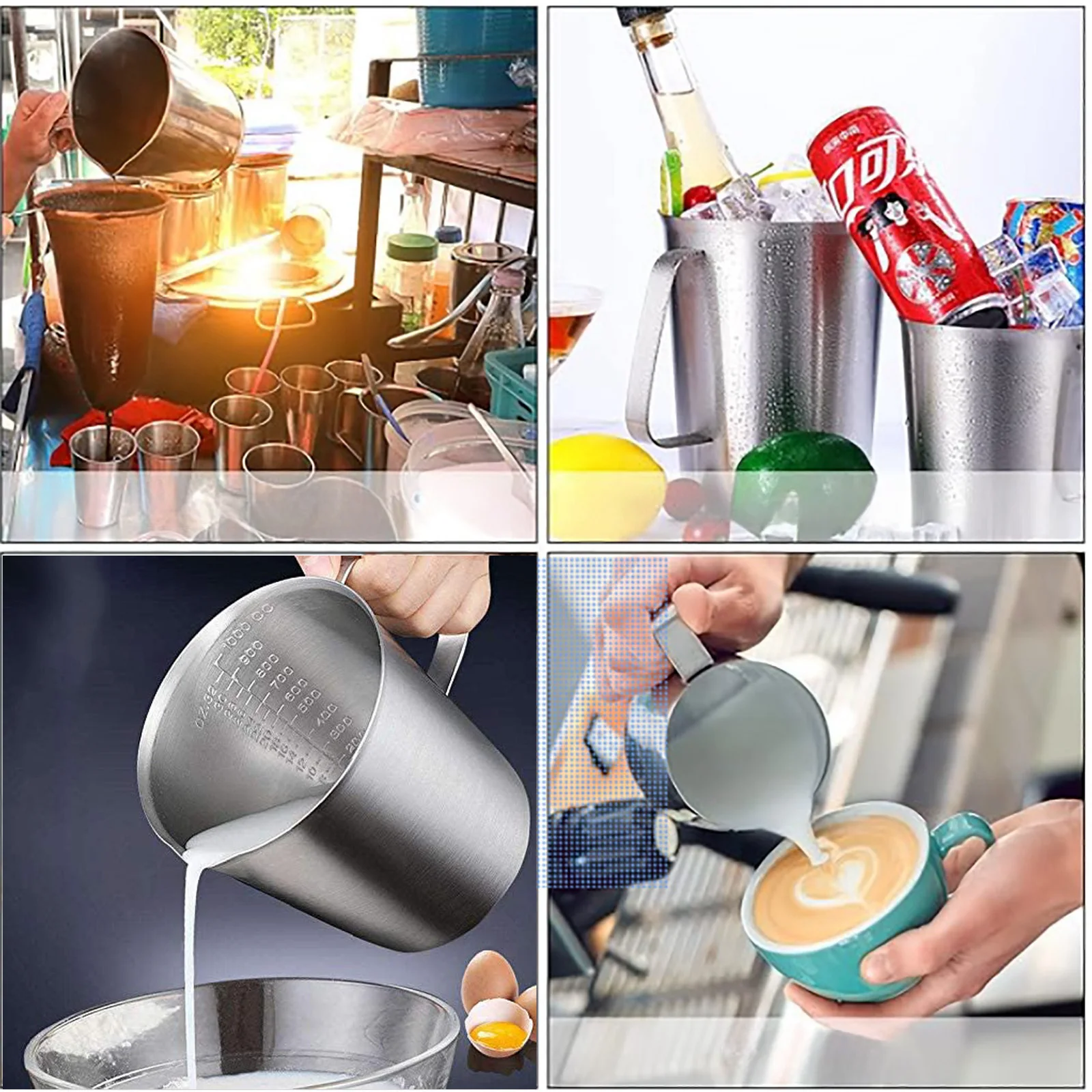 Milk Frothing Pitcher Measuring Cup Stainless Steel Kitchen Tool Steam Large Capacity ml OZ Graduation Espresso Latte Art Jug