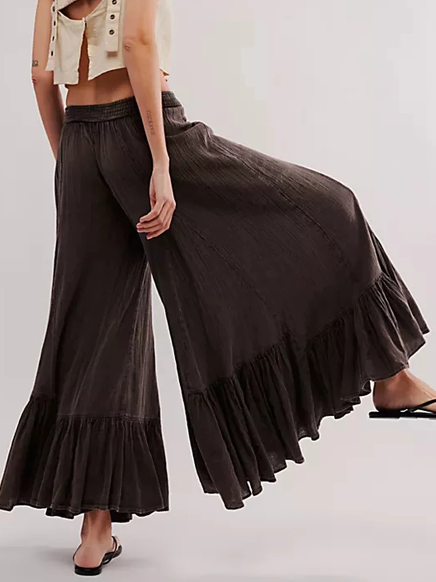 Culottes estivi da donna pantaloni a gamba larga a vita media tinta unita pantaloni Palazzo Casual