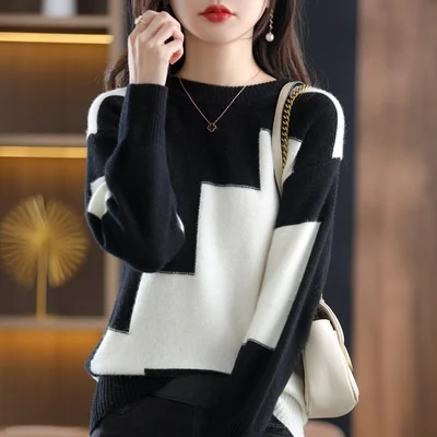 

Spring Autumn Color Blo Knitted Sweater Women's Base Layer irt Commute Sle Thiened Long Sve Low round Ne