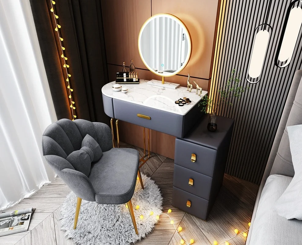 Makeup Vanity Desk With Chair And Lighted Mirror Dressing Table With 3 Drawers Makeup Vanity Cabinet For Bedroom Furniture