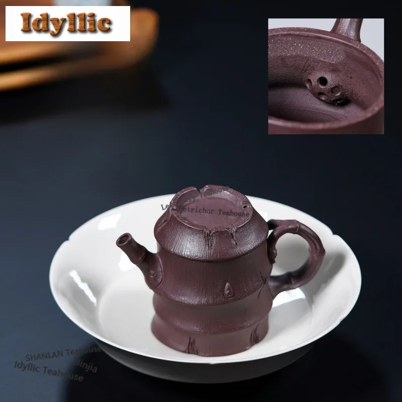 

160ml Vintage Yixing Purple Clay Teapots Handmade Bamboo Knot Pot Raw Ore Purple Mud Kettle With Infuser Zisha Tea Set Cha Gifts