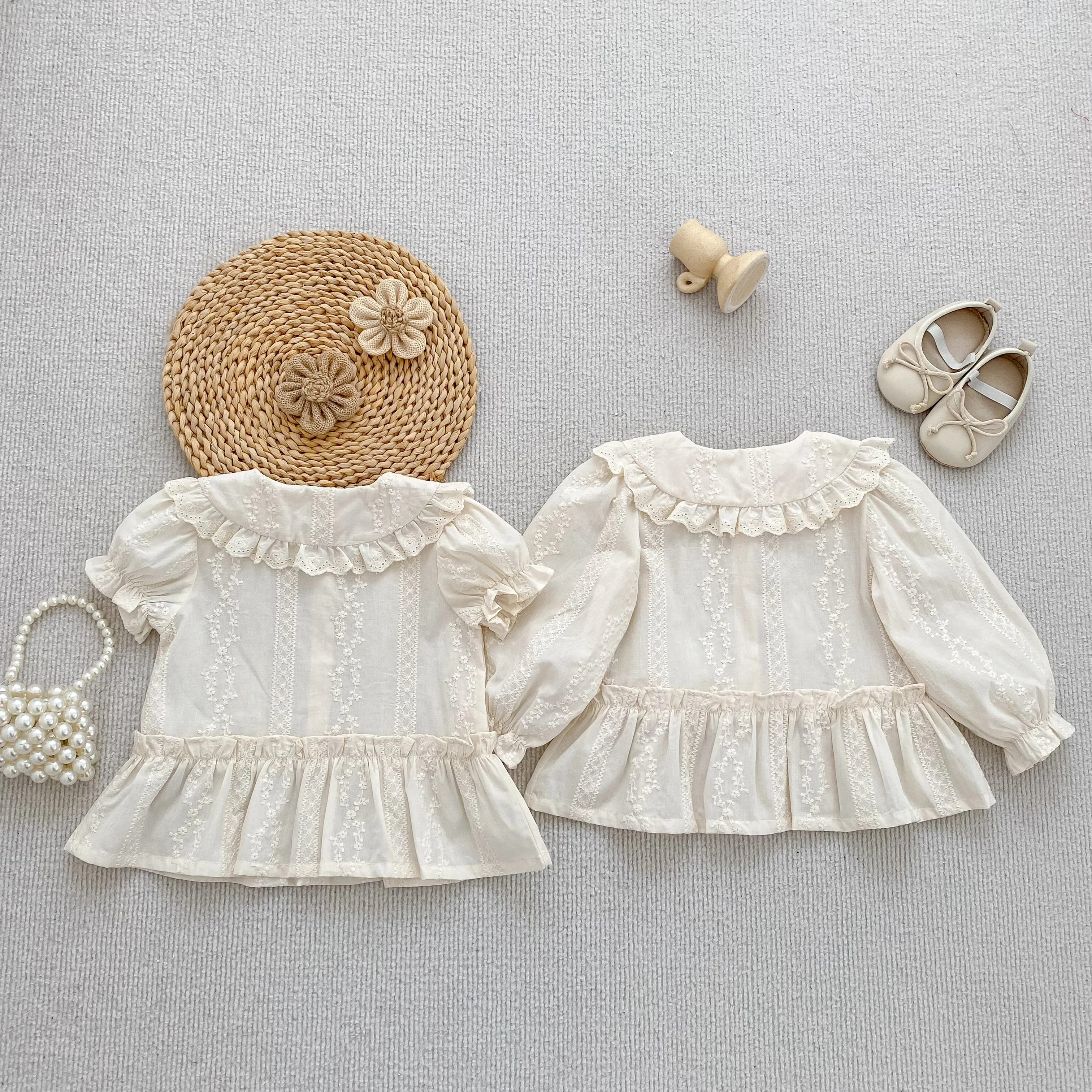 Koreanischer Stil Baby-Mädchen Spitzenbluse mit Puppenkragen, Herbst Langarm-Rüschenhemd, Besticktes Rüschen-Prinzessinnen-Oberteil für Kinder, Lässiges Top – Detail 16