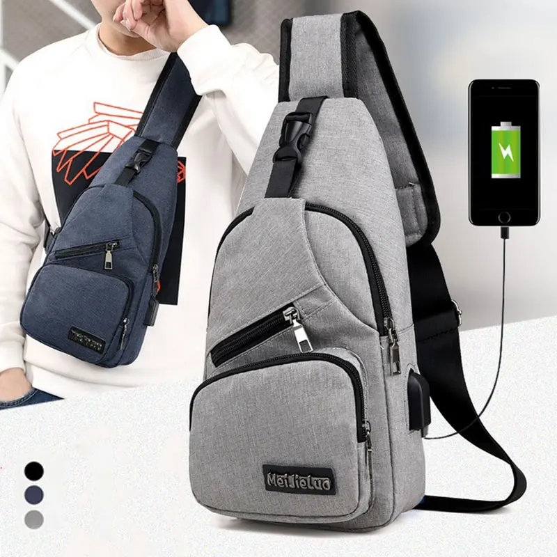 Men Anti Theft Chest Bag Shoulder Bags Short Trip Messengers Bags Men\'s Leather Sling Pack USB Charging Crossbody Package School