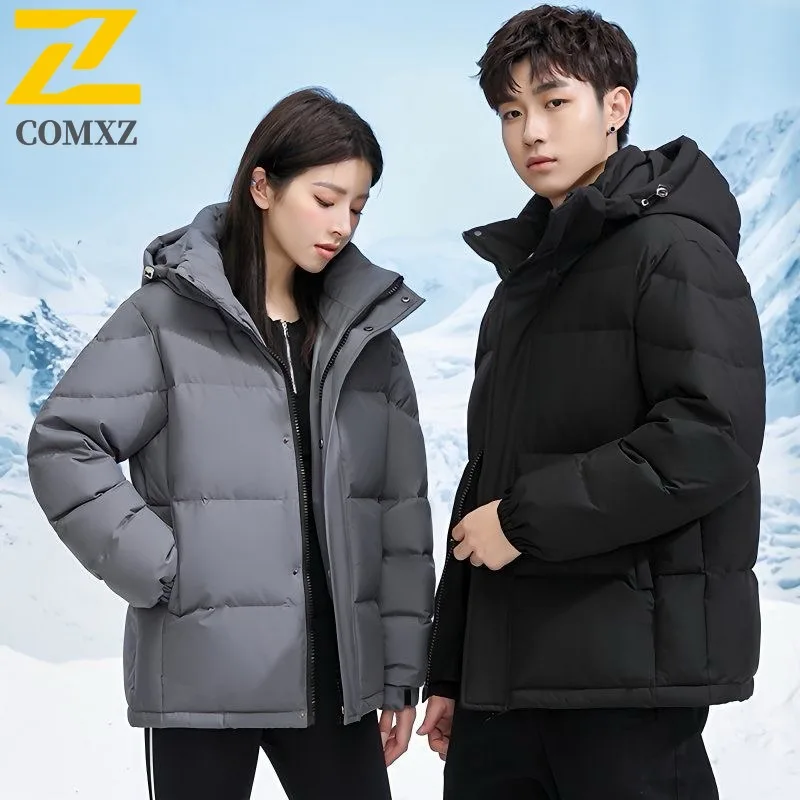 

COMXZ Мужская зимняя стеганая морозостойкая однотонная спортивная дорожная куртка-пуховик со снежным капюшоном уличная куртка с хлопковой подкладкой