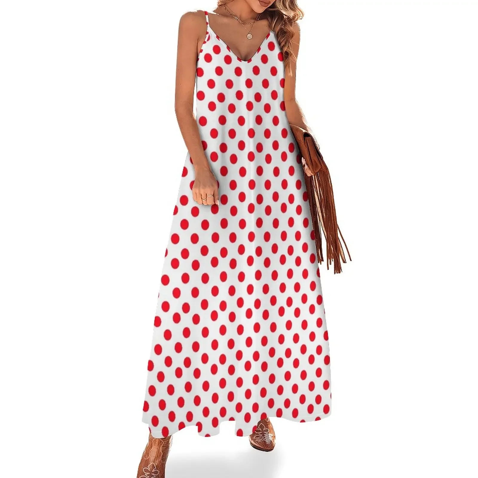 

Red on White Polka Dots Sleeveless Dress summer dress loose summer dress