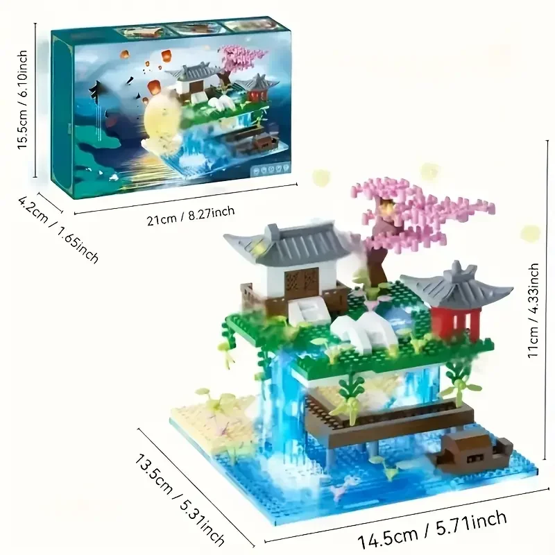 Architecture-Themed Micro Building Blocks Set, ABS Plastic, Chinese Peach Blossom & Bonsai Tree Design, Collectible Model Kit