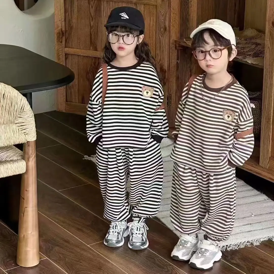 

Fashion Striped Children's Sets Korea Style Autumn Girls Boys Clothes Set 2Pcs 2025 Causal Baby Girl Outfit Set