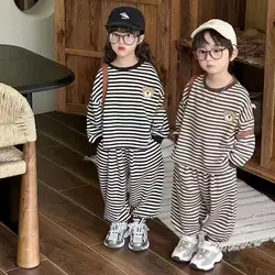 Fashion Striped Children's Sets Korea Style Autumn Girls Boys Clothes Set 2Pcs 2024 Causal Baby Girl Outfit Set