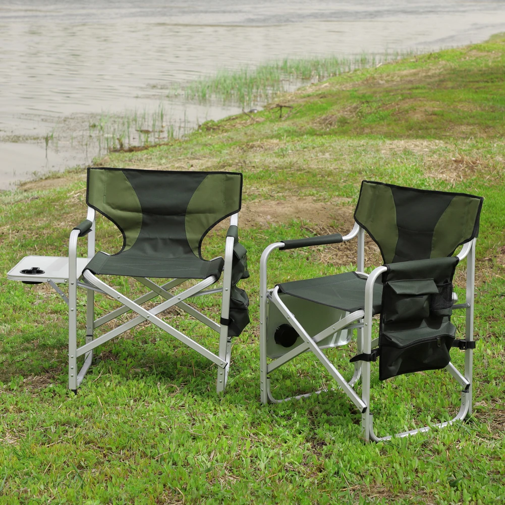 2pcs Portable Folding Camping Chair, Directors' Chair, 280lbs Load-bearing Capacity For Camping, Lawn, Sports, Fishing