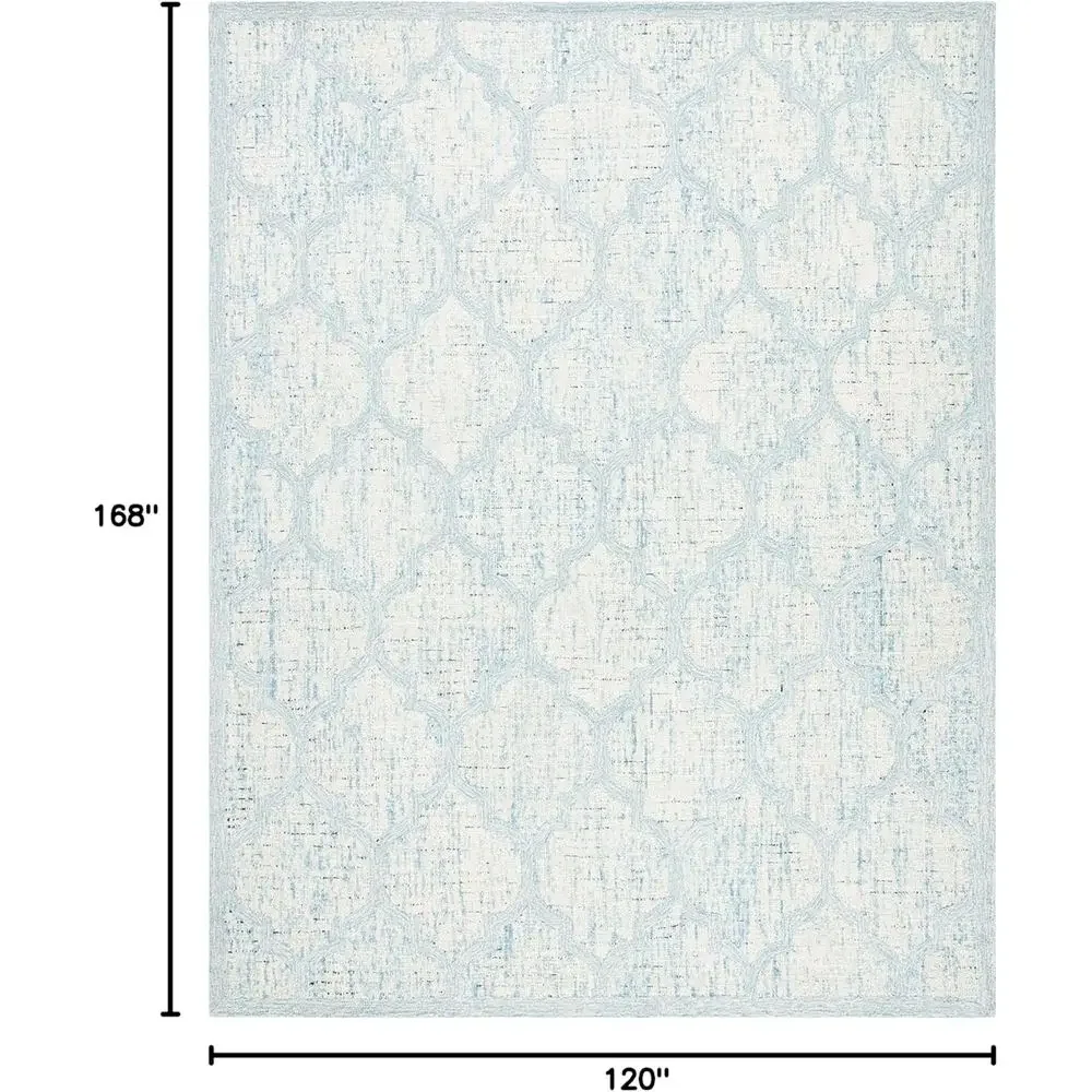 Handwoven Wool Area Rug - 10x14 ft, Ivory and Turquoise, Perfect for High Traffic Living Spaces