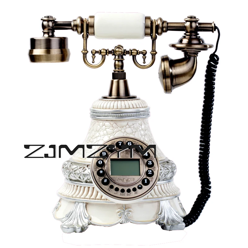 Antique White Corded Telephone Retro Vintage Button Dial Desk Telephone Phone with  Caller ID, Home Office Decoration