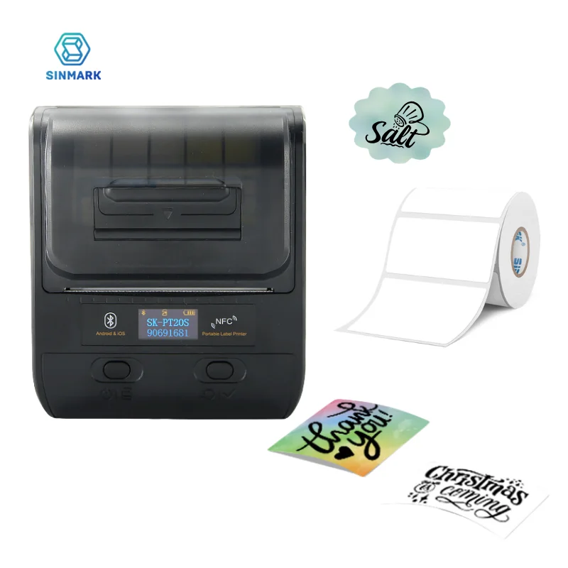 SINMARK Portable Label Thermal Printer Sticker Printer Mini Bluetooth Sticker Maker Barcode QR Code Sticker Cable Tag Printer