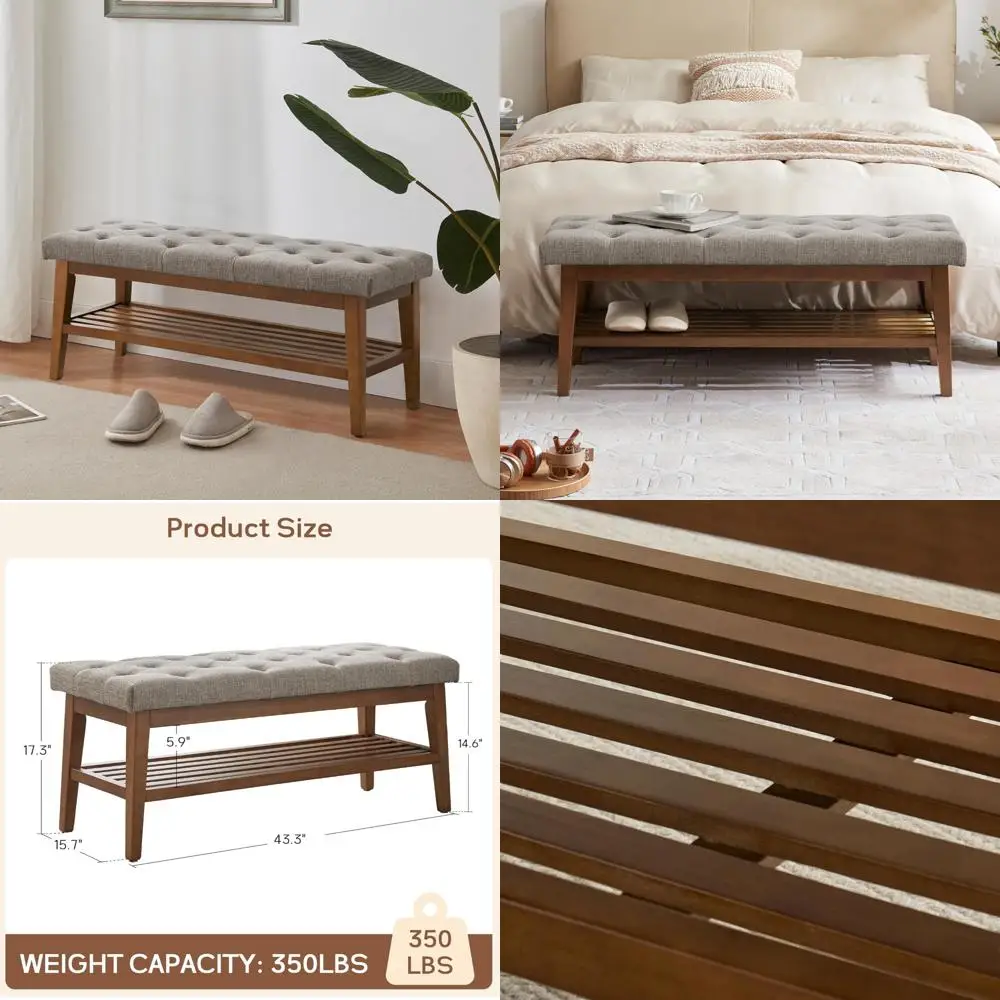 

Мягкая тканевая оттоманская скамейка на пуговицах для гостиной и кухни, универсальная скамейка для хранения обуви в прихожей, конец кровати