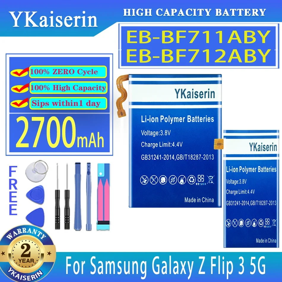 

Сменный аккумулятор YKaiserin 1300 мАч/2700 мАч EB-BF711ABY EB-BF712ABY для Samsung Galaxy Z Flip3 flip 3 5G F7110 SM-F711B Mobile