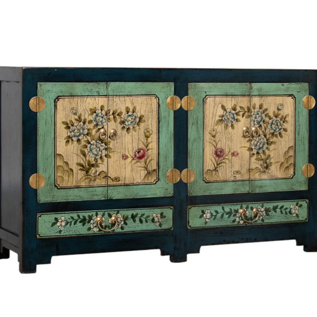 

Chinese Painted Furniture Solid Wood Locker Vintage Cabinet Distressed New Chinese Style Side Cabinet