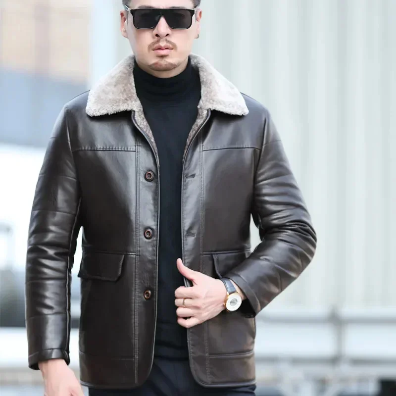 COZOK Luxury Lambswool Collar Men's Winter Down Jacket Designer Clothes Men Duck Male Padding Leather Casual Coat