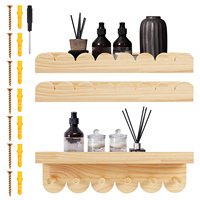 3Pcs Scalloped Wood Wall Storage Shelf Wall-mounted Floating Shelf With Hook Decorative Towels Rack and Book Organizer for Home