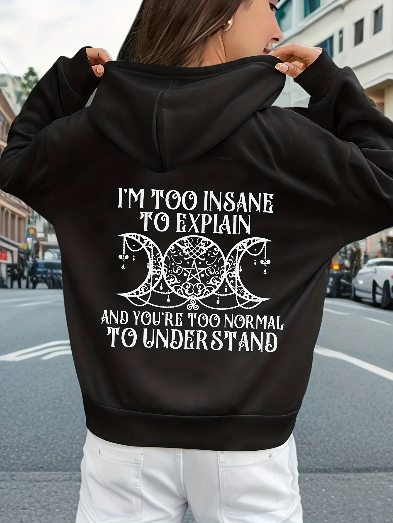 

I'm So Crazy I Can't Explain Толстовка с принтом Женская уличная одежда с круглым вырезом Модная универсальная осенняя теплая одежда с капюшоном Y2K