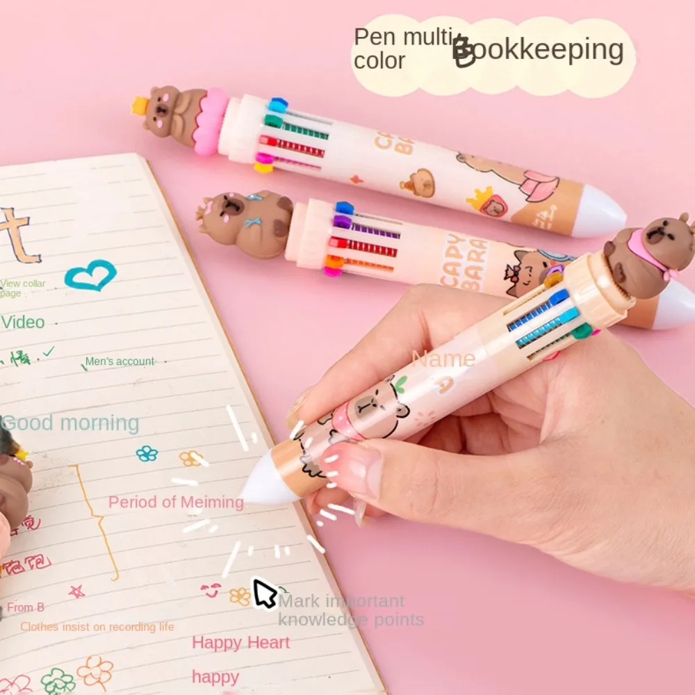 Cute Cartoon Capybara Multicolor Pen Plastic Colorful Capybara Pen Ten-Color Brown Creative Ten-Color Pen Stationery