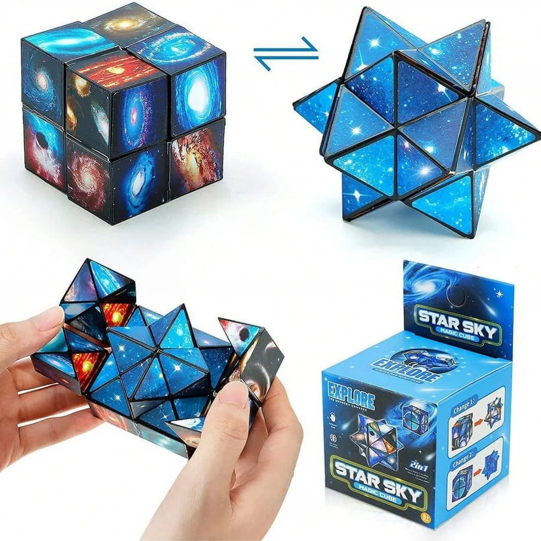 Starry Sky Themed Transforming Cube, Multi-Shape Puzzle Stress Relief Toy, Creative Transforming Board, Starry Texture Transforming Cube, Stress Relief Gadget, Creative Geometric Puzzle Toy