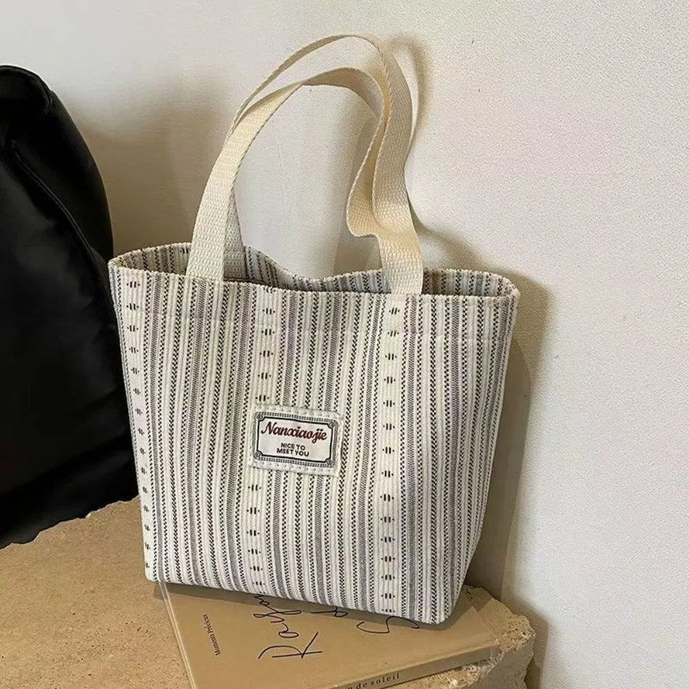 

Classic Design Canvas Tote Bag Simple Korean Style Commuting Shoulder Bag Casual Handbag Striped Shopping Bag Office Workers