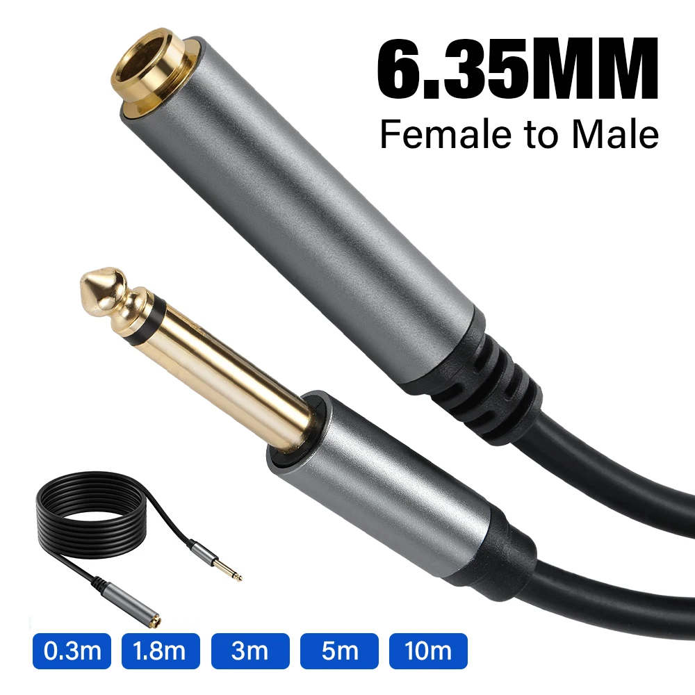 1/4 TS Mono estéreo 6,35mm Cable de extensión macho a hembra TS 6,35 macho hembra alargar Cable de línea de extensión 6,35 MF línea adaptadora