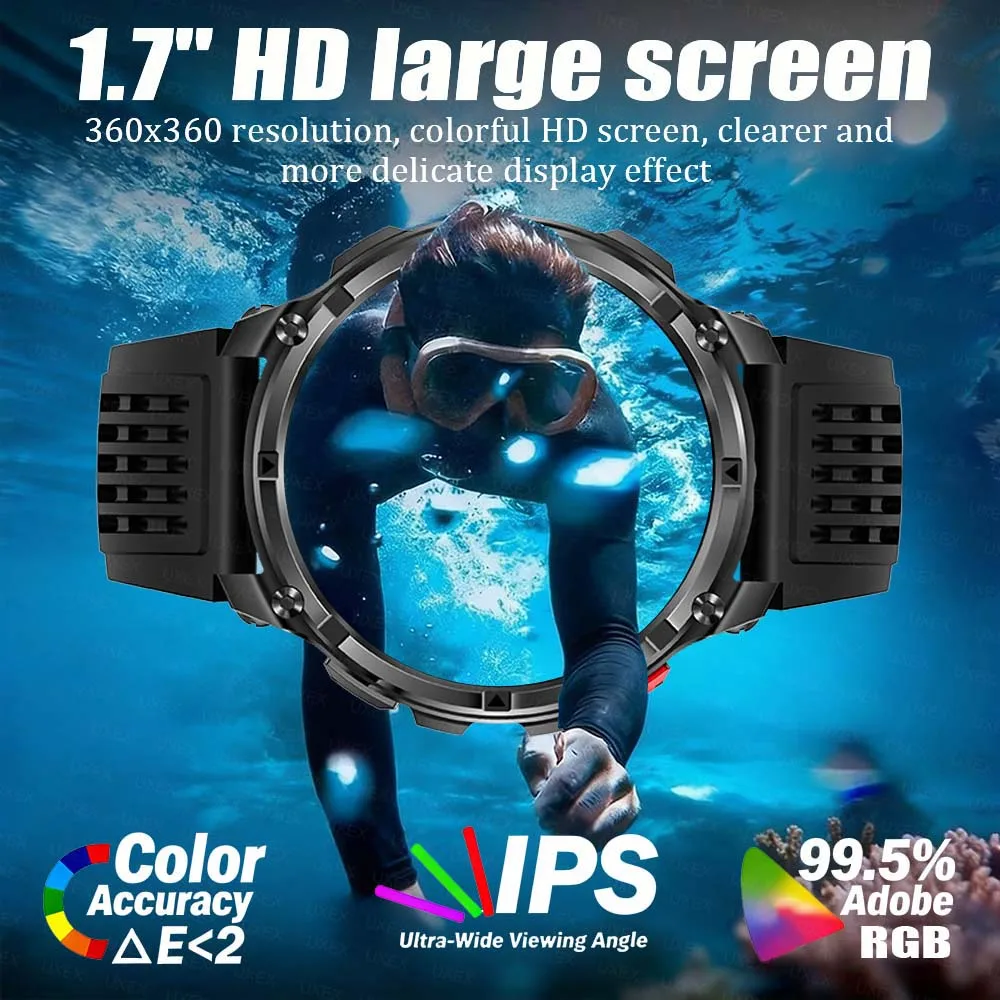 New Men Smartwatch 1.7” HD Display 1100mAh Large Battery Compass Wireless Call Flashlight 120+ Sports Mode Fitness Tracker Watch