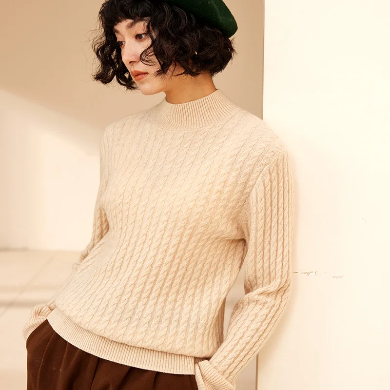 Soft chunky sweater 100% cashmere premium sense stand collar sweater top