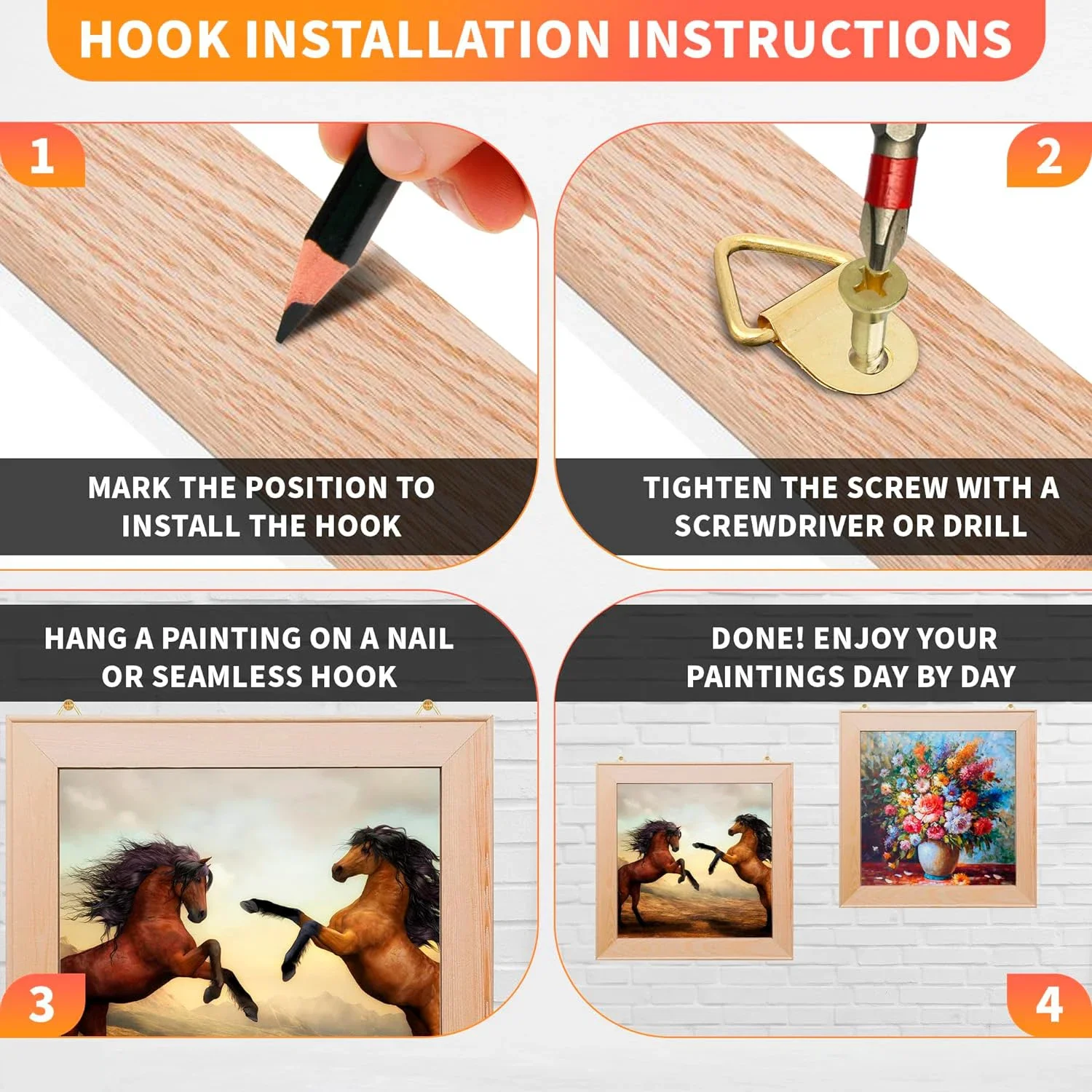 100 Sets Bilderaufhänger mit Schrauben, kleiner dreieckiger Ring, leichte D-Ringe für Uhr, Spiegel, Gemälde, Kunstwerke, Bilderrahmen – Detail 6