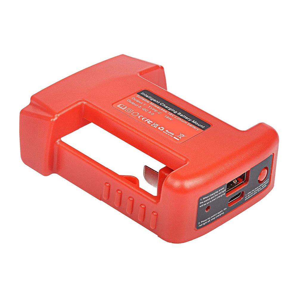 Imagem -02 - Carregador Rápido Usb para Milwaukee 18v Li-ion Suporte de Bateria Portátil Adaptador com Usb e Saída tipo c Carregamento Rápido
