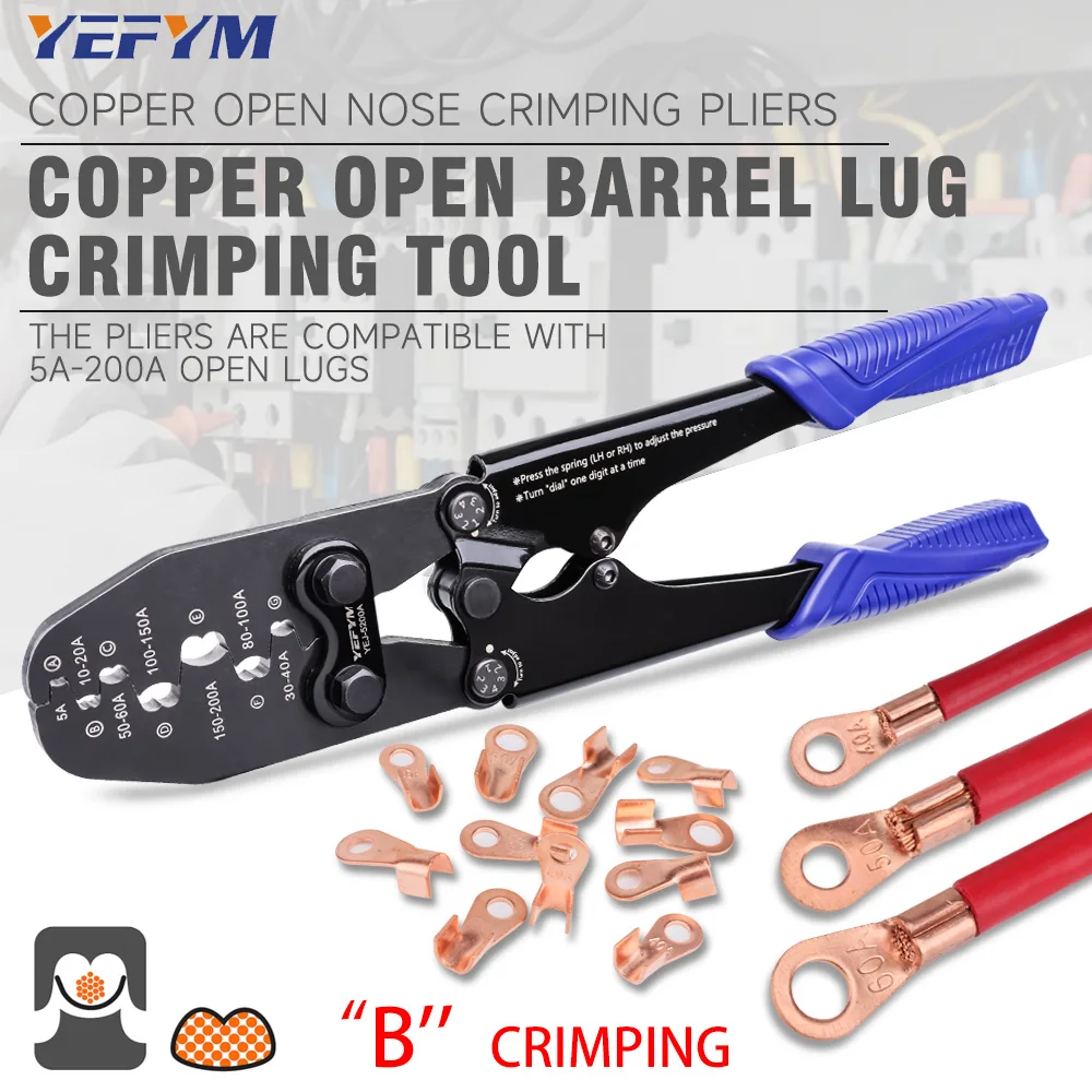 

YEJ-5200A Manual Cold Crimping Pliers for 5-200A Copper Open-end Lugs (OT Cable Lugs/U-type Bare Terminal Clamps)