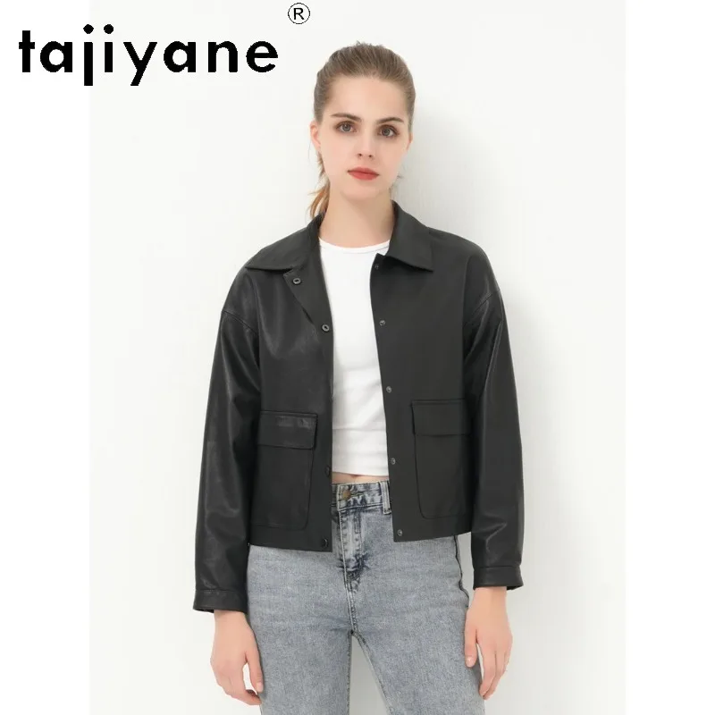 TAJIYANE Black Genuine Leather Jacket Woman Full Vegetable Tanned Leather Coat Cropped Jackets for Woman Outerwear Jaqueta Chic