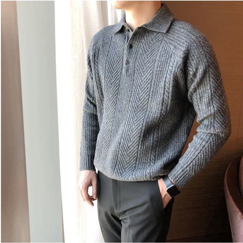 Autumn Winter Knitwear Men's Half Button Sweater Fashion Solid Color lapel Neck Knitwear Edition Casual Daily Versatile Tops