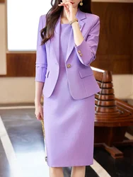 Conjunto Formal de dos piezas para mujer, traje de falda de oficina de alta calidad, Blazer negro, Morado, verde, ropa de trabajo de negocios, Otoño e Invierno