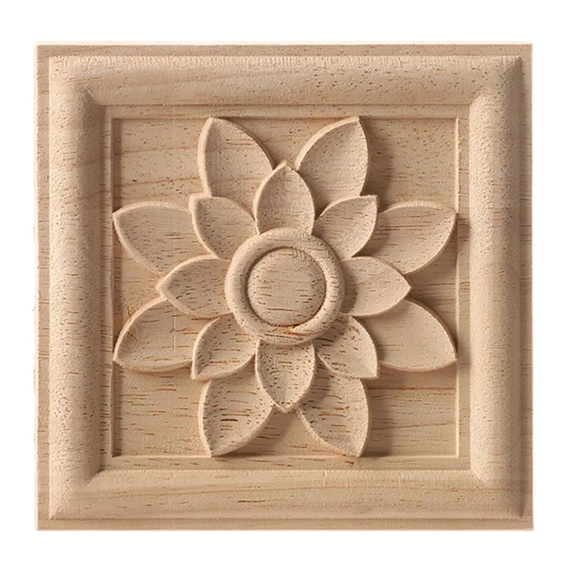 Wood Carved Decal Stripe Corner Appliques Long Hollow Flower Frame Furniture Decor Home Woodcarving Figurines Craft