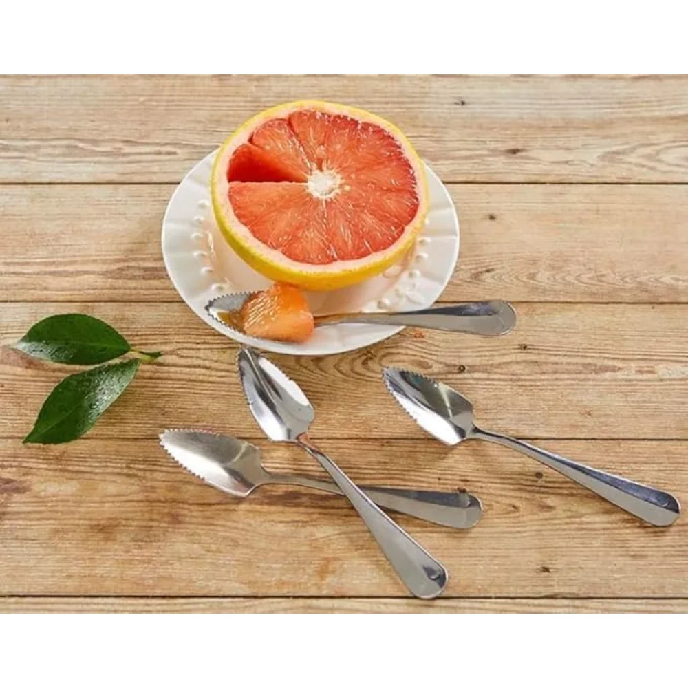 Grapefruit  and Spoons Set - Curved Serrated Blade  and Two Grapefruit Spoons with Serrated  - Stainless Steel