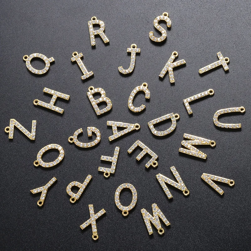 Image: ZHUKOU-Pendentif Lettre pour Femme, 12x15mm, Mn Métal Laiton Cubique, Clip de Conique contre-indiqué, Collier Bijoux, Accessoires Modèle VDPoor