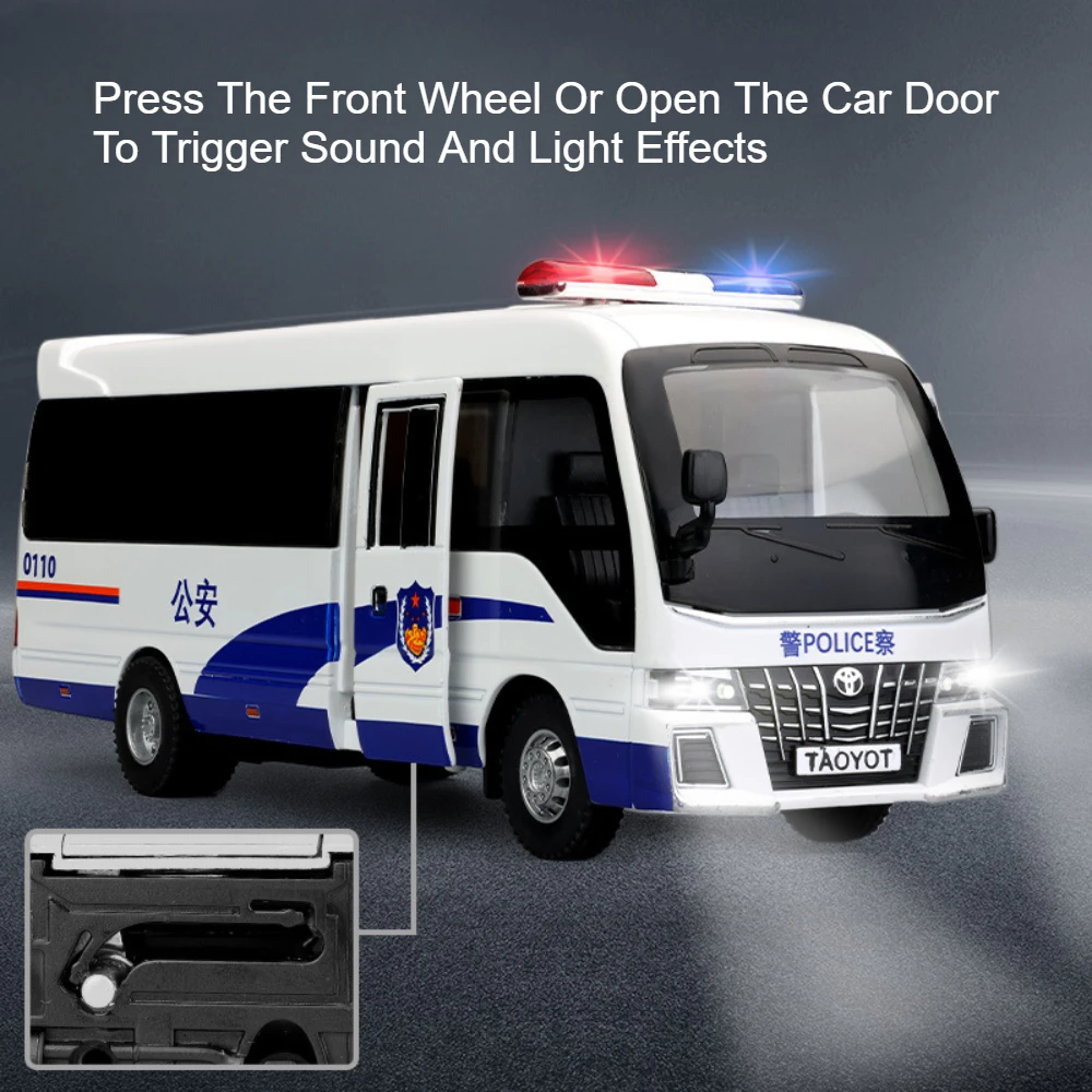 1:32 Coaster Politieauto Legering Diecast Model Speelgoedauto's 3 Deuren Geopend Geluid Licht Trek Zakelijk Voertuig Speelgoedcadeaus voor Kind