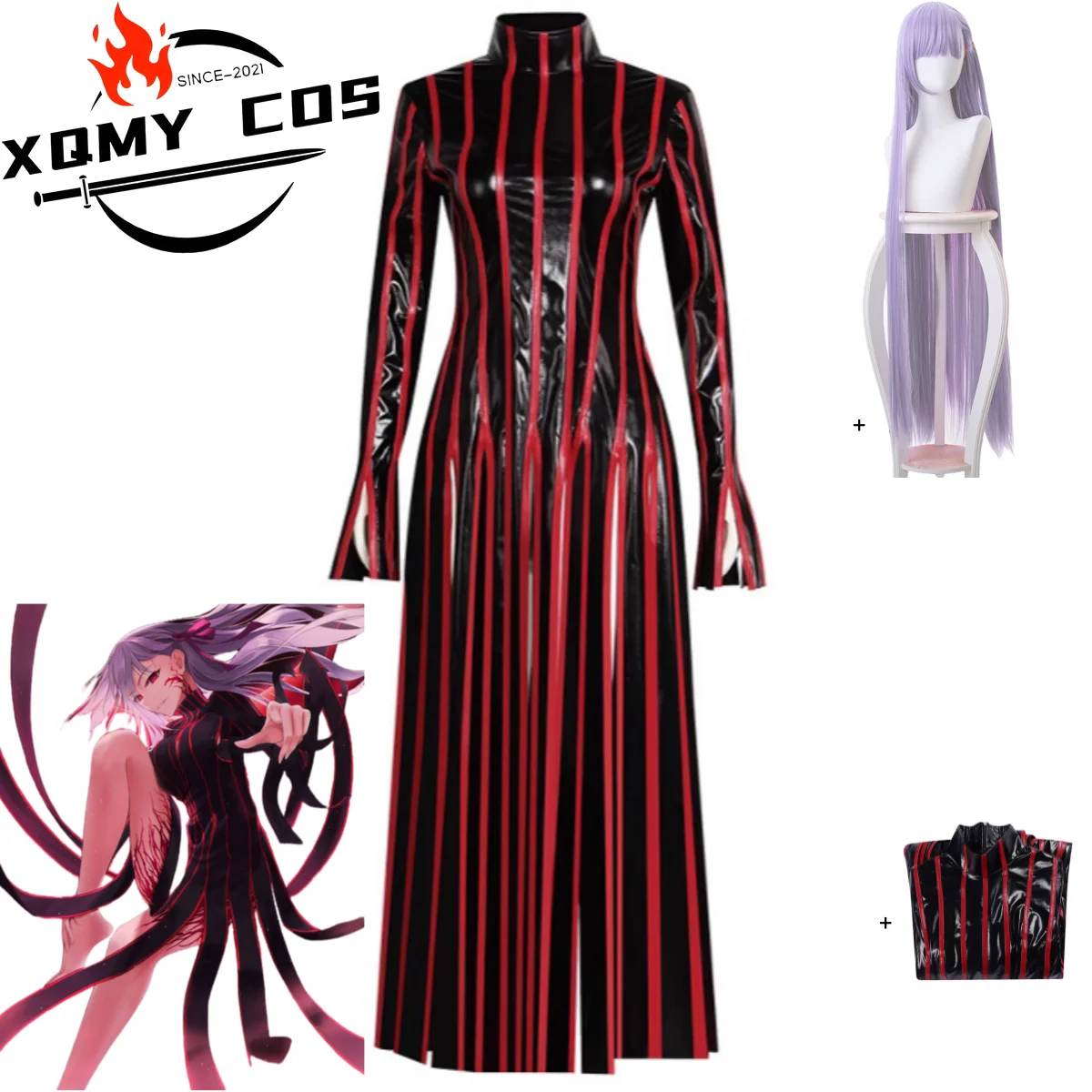 xqanime-jeu-destin-sejour-nuit-matou-sakura-cosplay-costume-uniforme-de-combat-pu-sexy-fendu-robe-rayee-perruque-femme-costume-de-carnaval