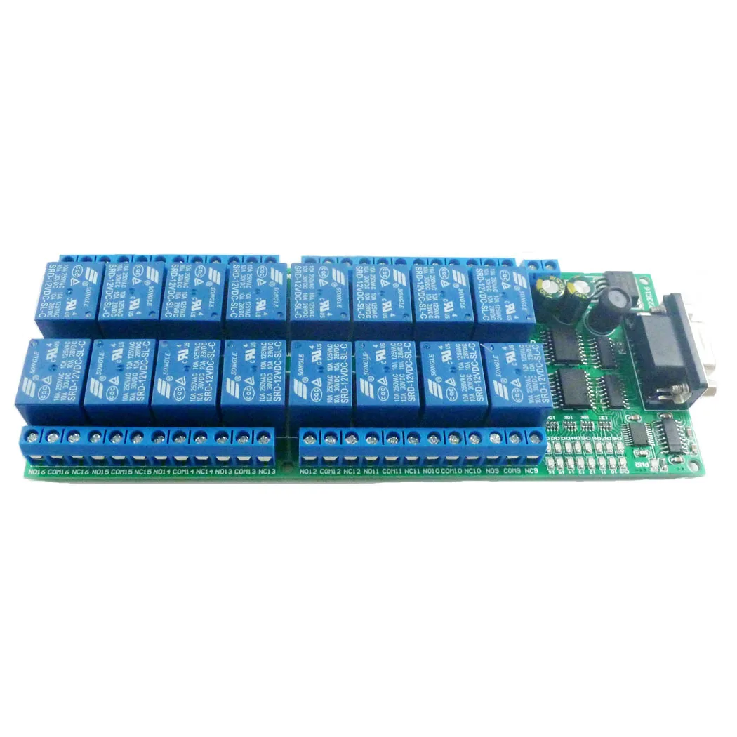 

DC 12V 16 Channel RS232 Relay Board DB9 Female Interface Serial Remote Control Switch 10A Smart Relay Module for Fan LED Light