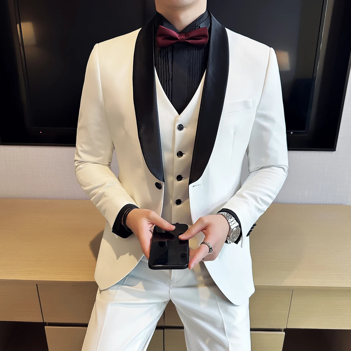 

CH688Groom wedding suit men's suit banquet formal suit three-piece suit peaked lapel slim fit handsome tuxedo dress