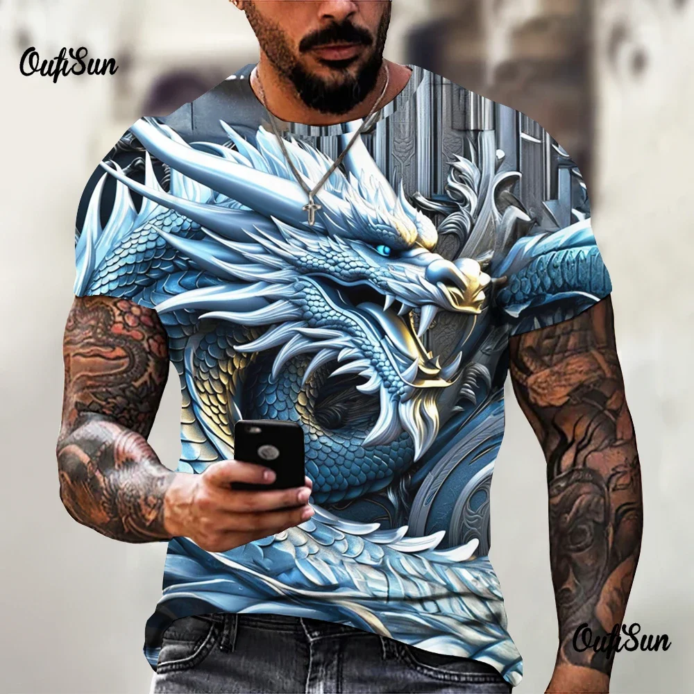 New Men Dragon T-shirt New Trend Fashion 3d Printed T-shirt Animal Print Short Sleeve Oversized Street T-shirt Summer Casual Men